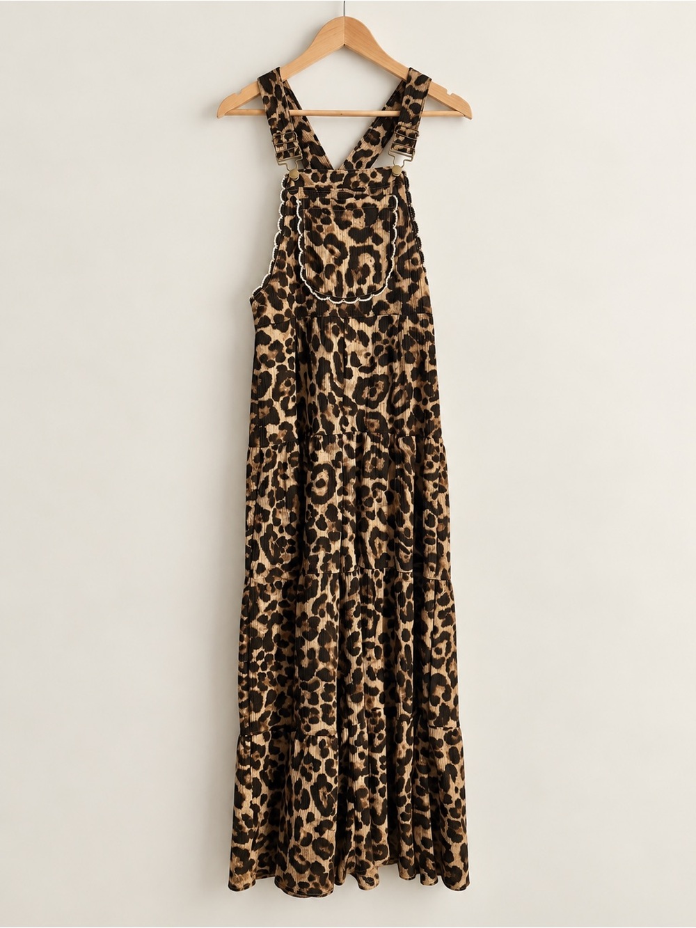 Leopard Print Pinafore Overalls - Brown/Black